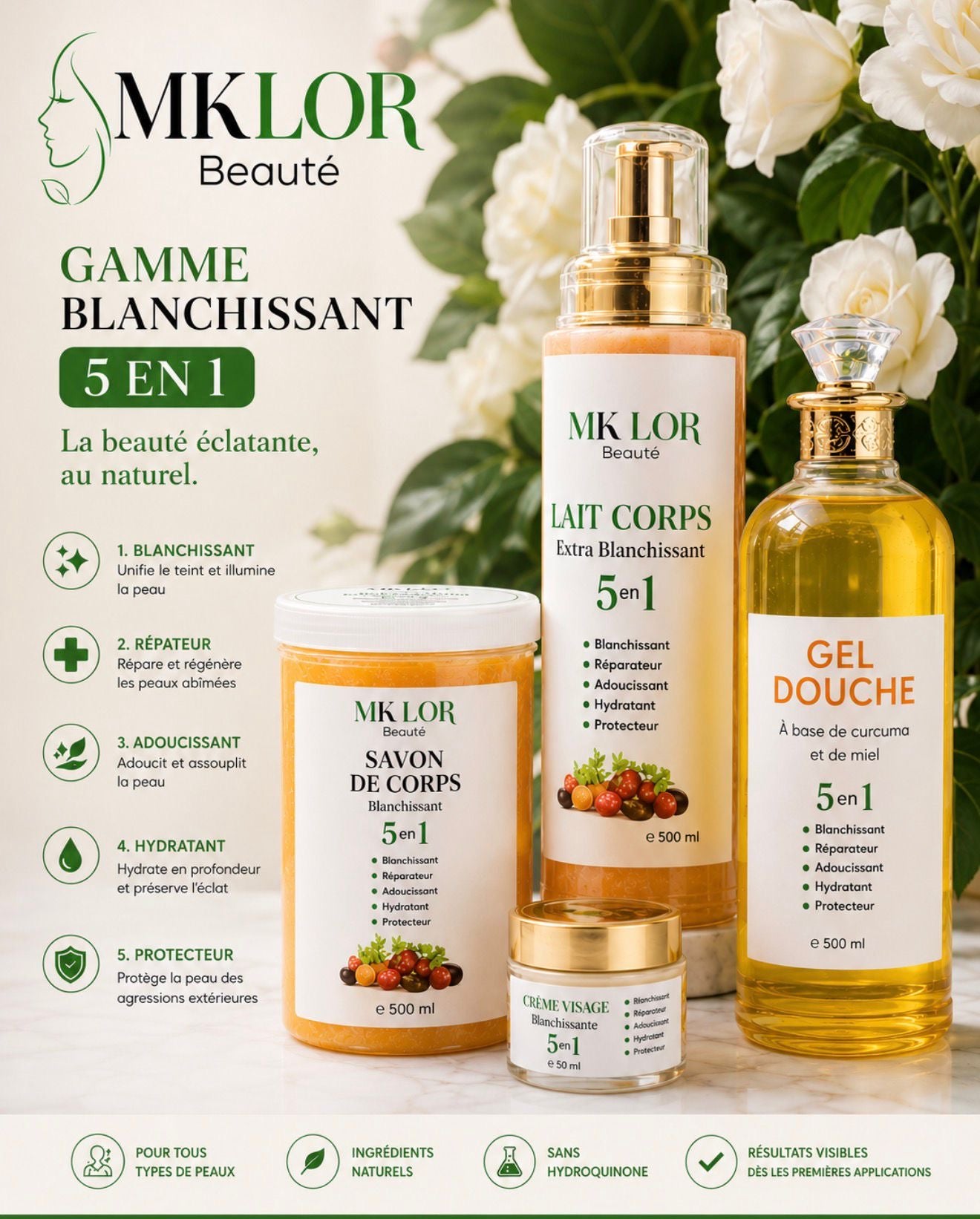 Gamme Blanchissant 5en1 Premium MKLOR Beauté – 4 Soins Complets