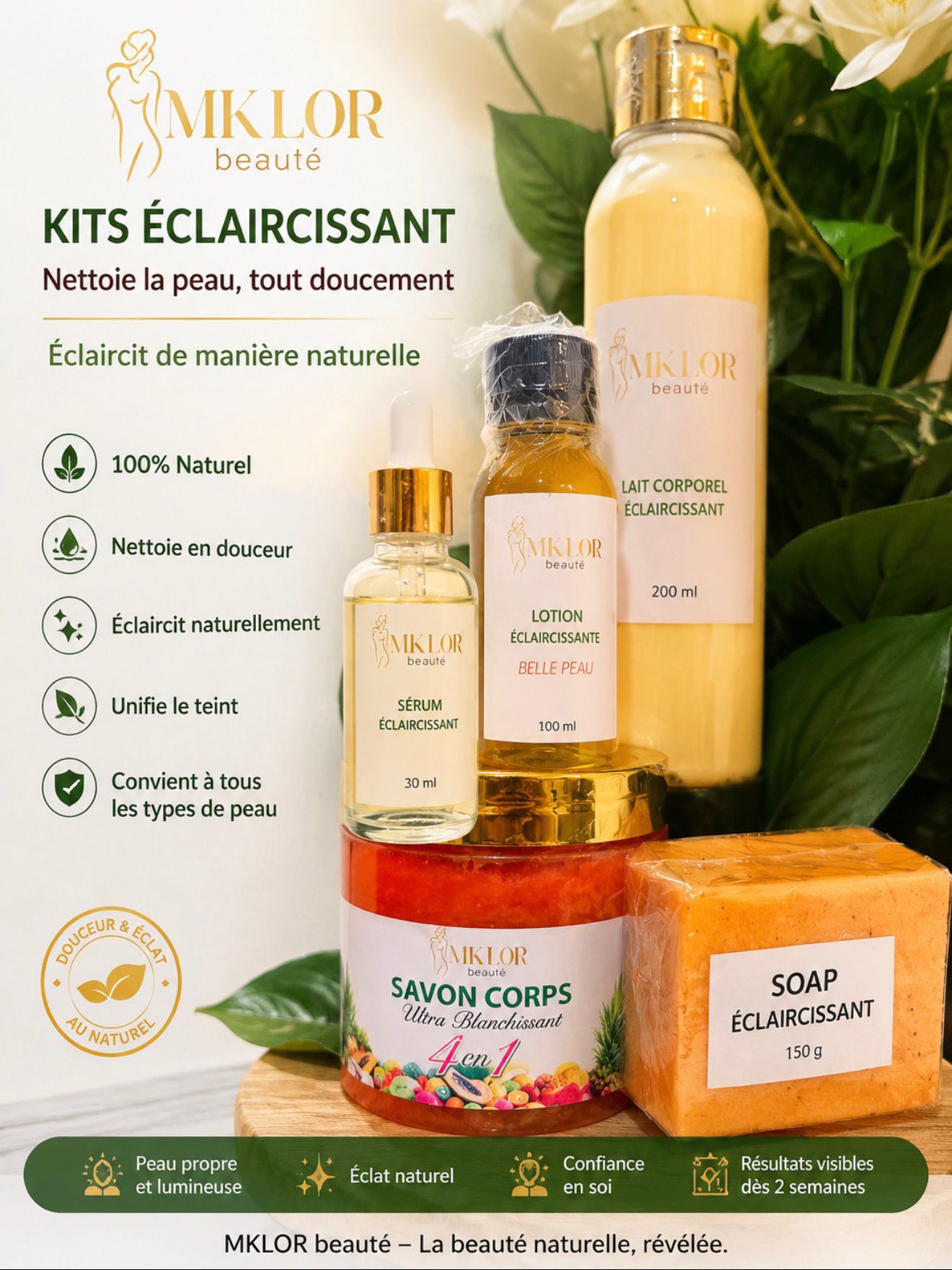 Kit Éclaircissant MKLOR Beauté – Soin Complet 4 en 1