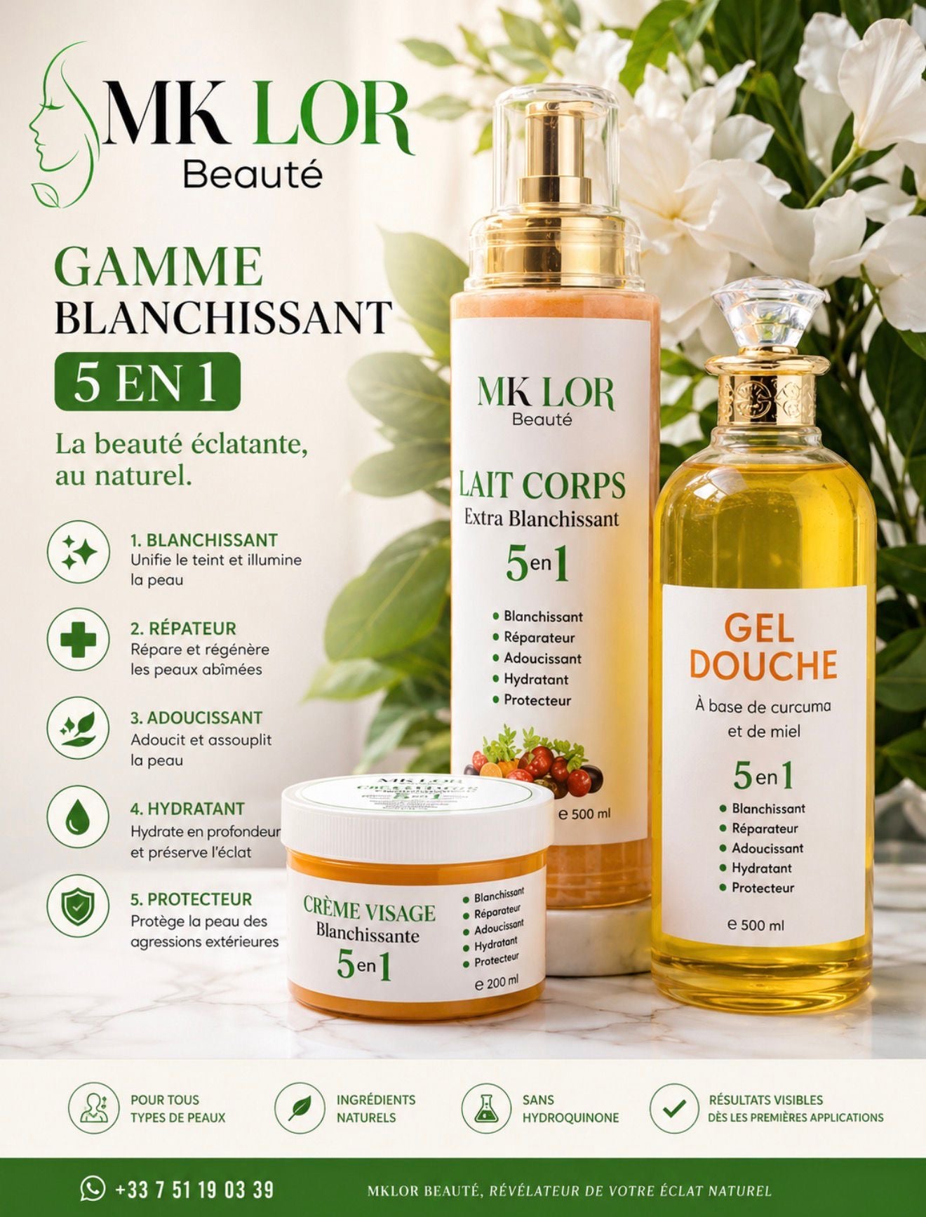 Gamme Blanchissant 5 en 1 MKLOR Beauté – La Beauté Éclatante, au Naturel